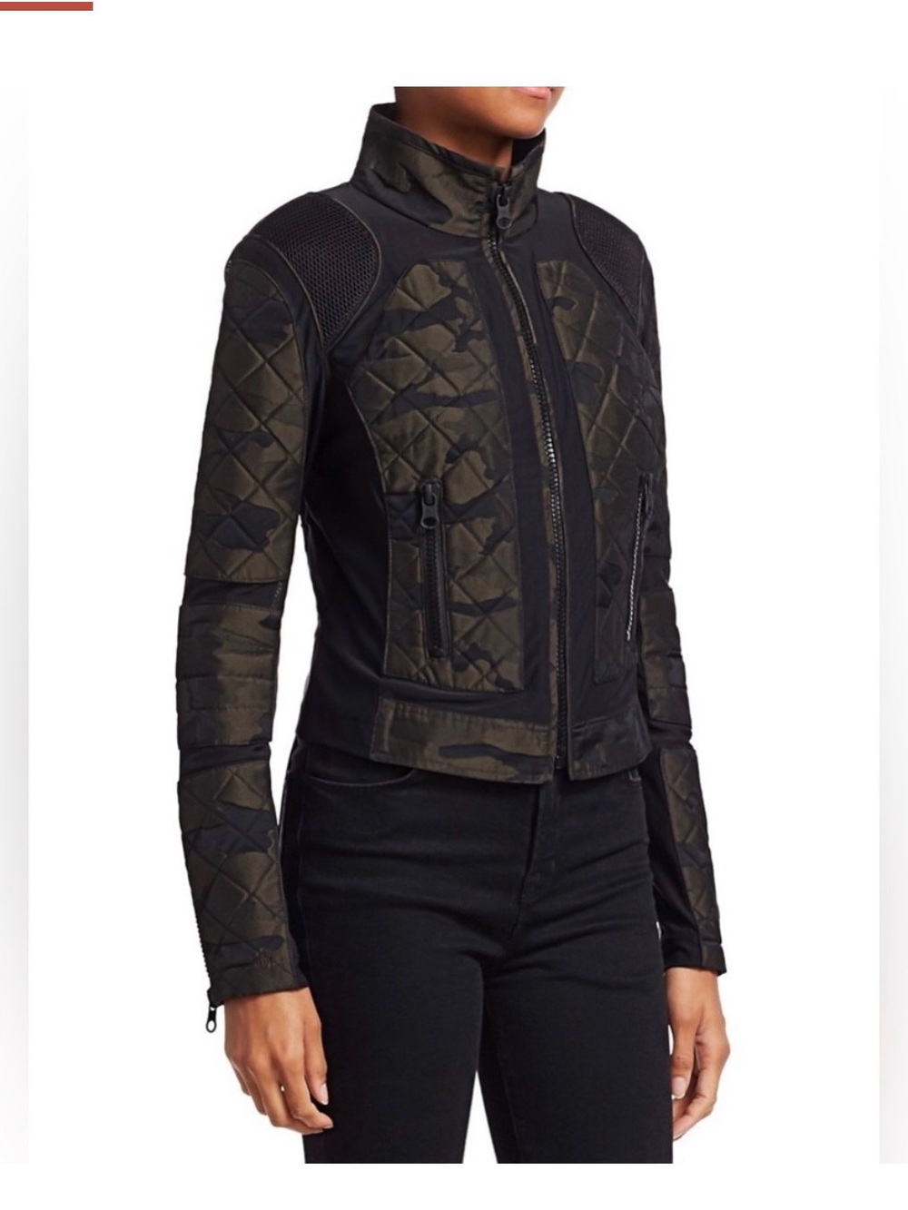 blanc noir Quilted Camouflage Bomber Jacket - Black & Olive